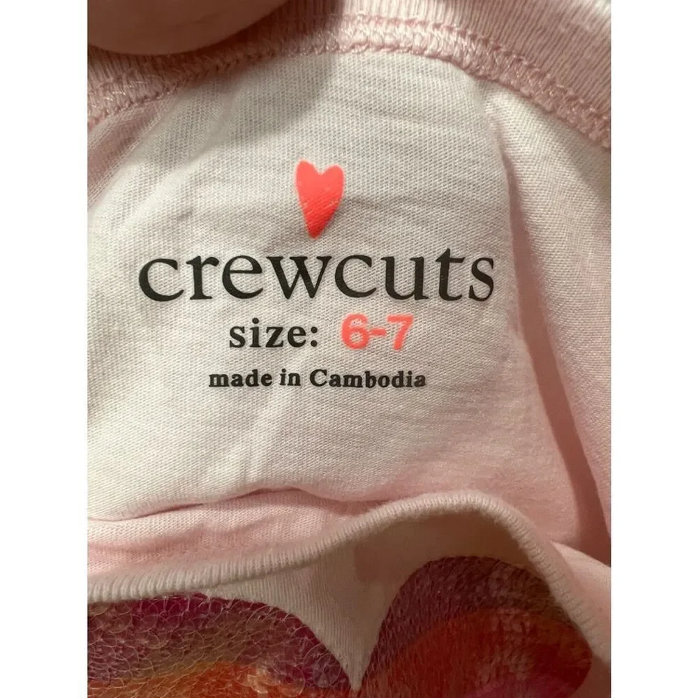 Crewcuts pink long sleeve tee with rainbow sequin heart size 6-7